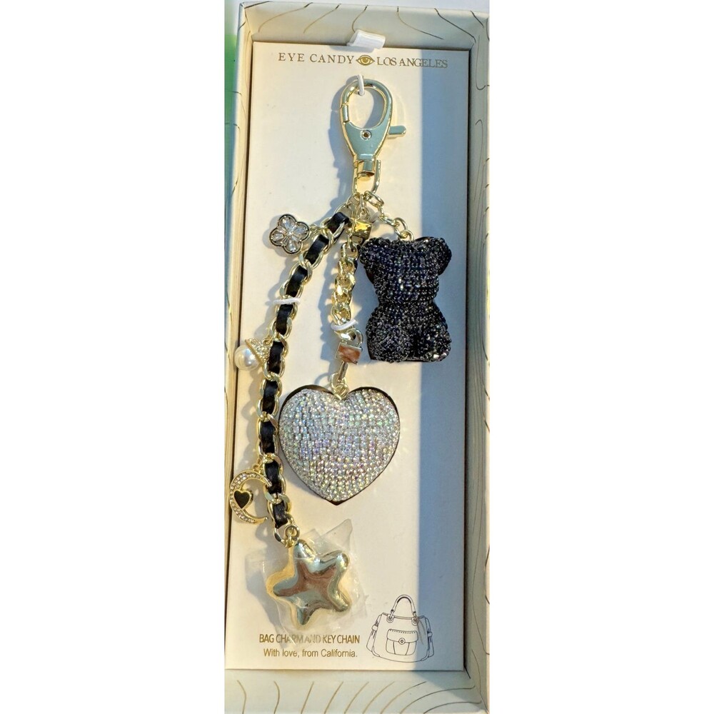 Eye Candy Los Angeles Teddy Bear & Love Bag Charm and Key Chain BRAND NEW